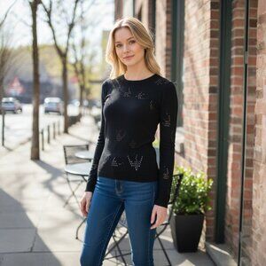 Alexander McQueen MCQ Black Knit Stretchy Cut Out Top Long Sleeve XS/S RARE EUC